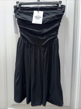 Princess Polly Black Strapless Ruched Bodice Mini Skater Dress NWT Size 0